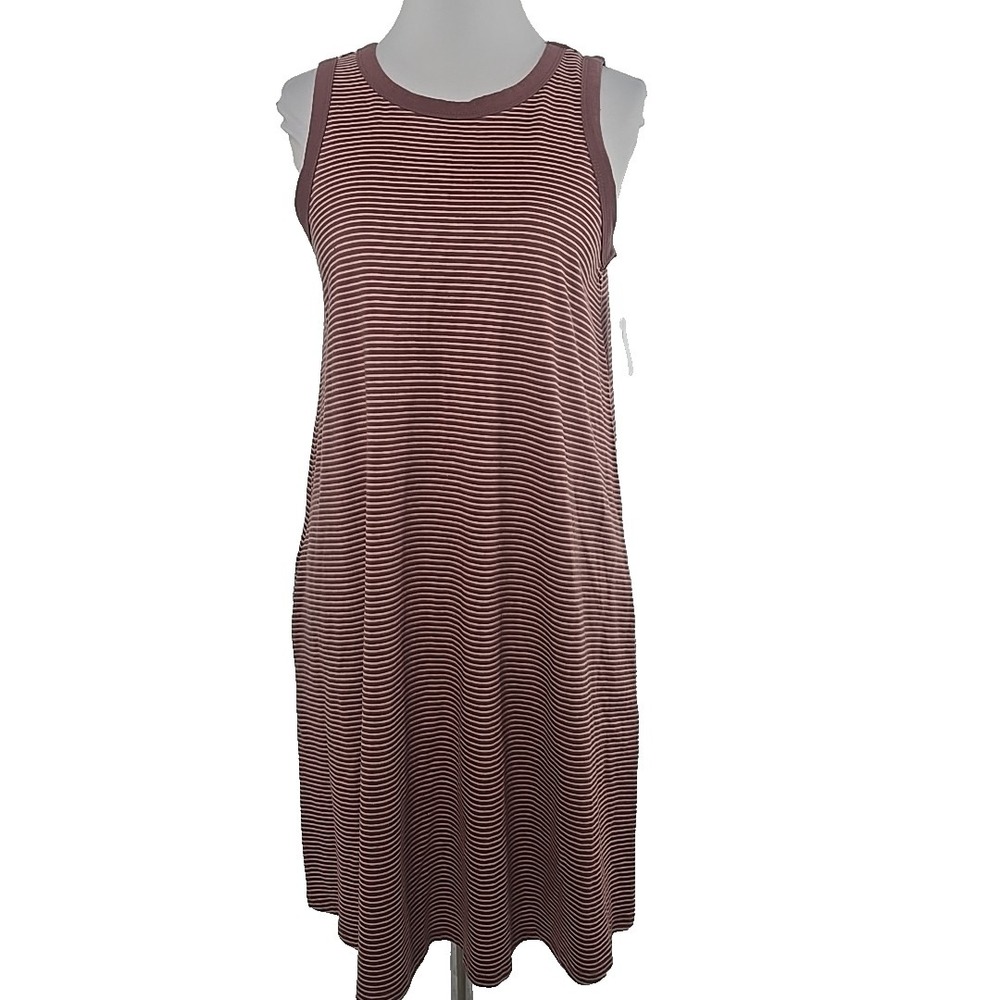 Sonoma Tank Dress Small High Neck Swing Dress With Pockets Brown Stripe- New